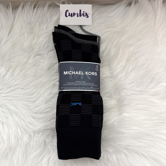 MICHAEL KORS 3 Pairs Men's Dress Crew Socks Black Gray Stretch Smooth Toe New - Picture 2 of 9